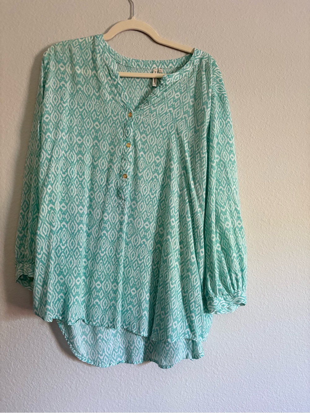 grand & greene Mint Diamond-Print Henley Tunic
